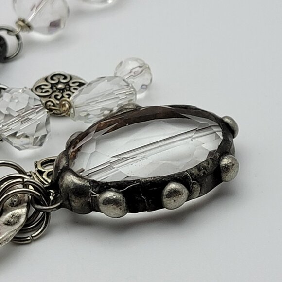 Vintage Charm Bracelet Brass And Silver Tone Key Faceted Glass 8" Adjustable - Picture 7 of 10